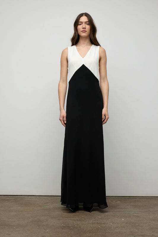 Maxi draped color bloc dress