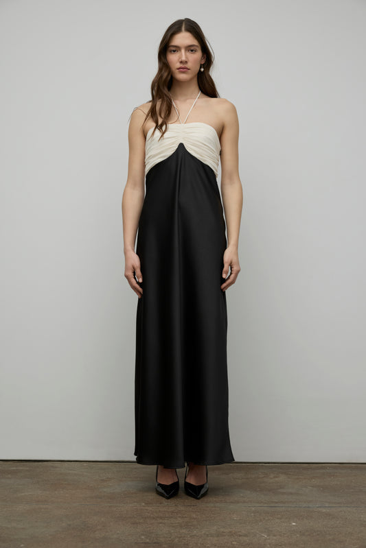 Satin dress with chiffon combo