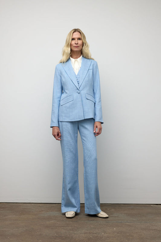 Peak lapel jacket stitched collar detail