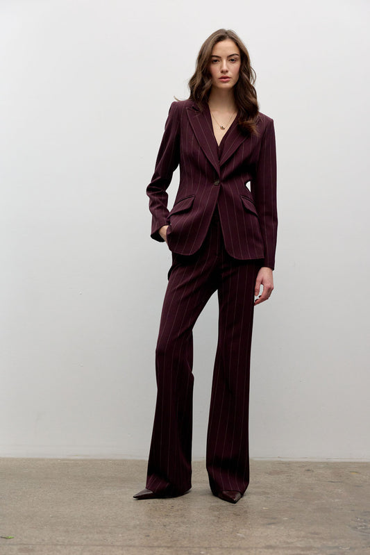 Pinstripe Bell-Sleeve Blazer