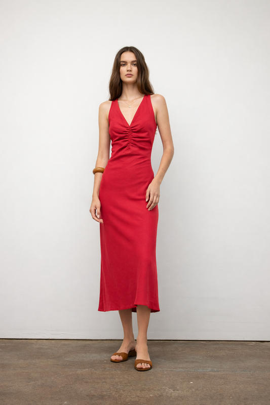 Matte jersey sleeveless dress with shirring
