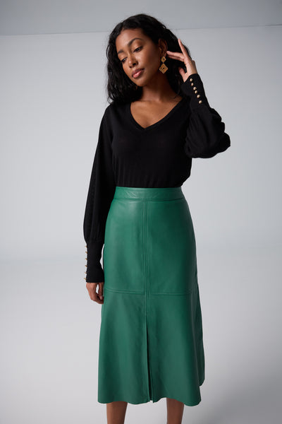 Green leather a line skirt sale