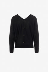 Merino blend V neck sweater button detail Merino blend V neck sweater button detail