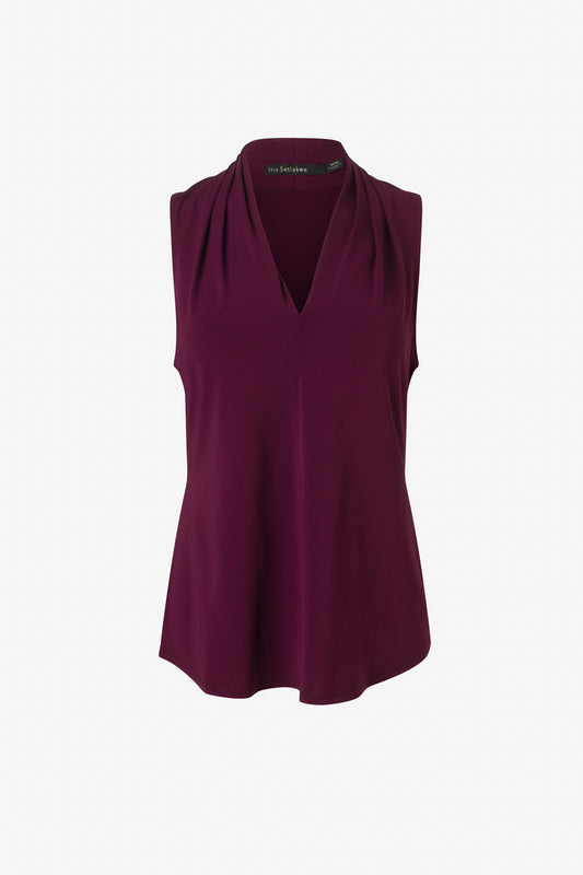 Matte jersey sleeveless pleated v-neck top
