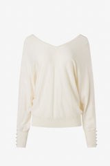 Merino blend V neck sweater button detail Merino blend V neck sweater button detail