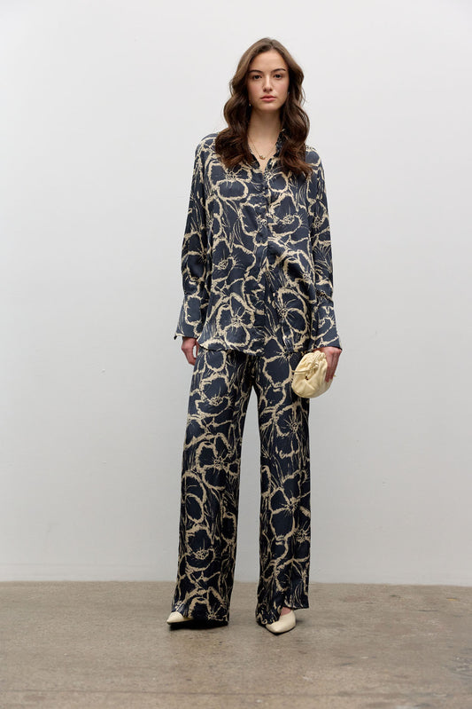 Floral print satin blouse