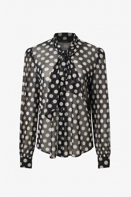 Polka dot mesh blouse