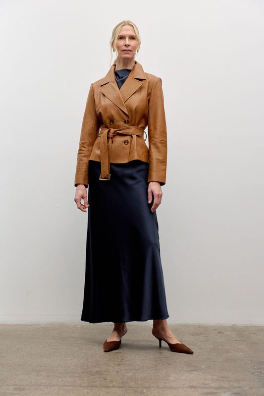 Belted leather jacket
