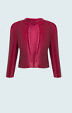 Lamb leather crop jacket with puffy sleeves