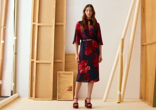 Floral print bell sleeve dress