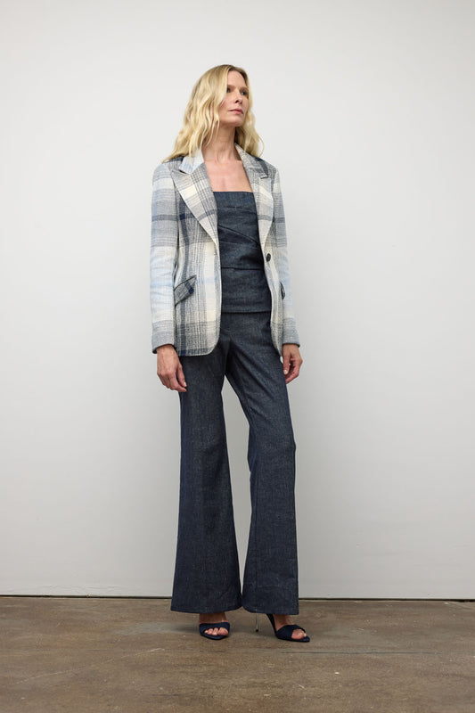 Denim bustier with detachable straps