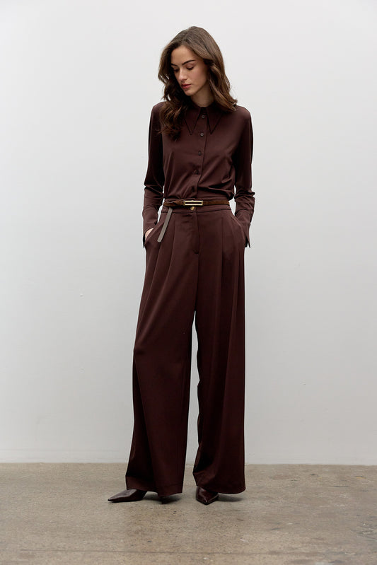 Pantalon plissé en jersey mat