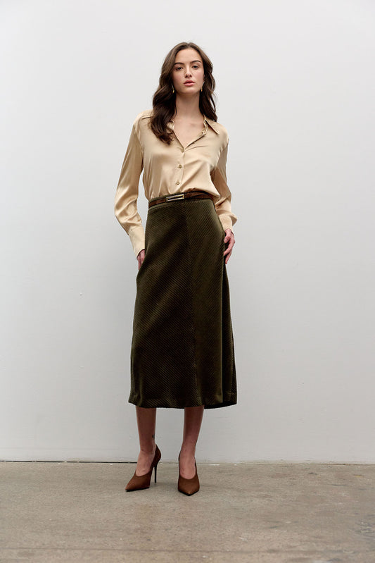 Button down classic stretch silk blouse