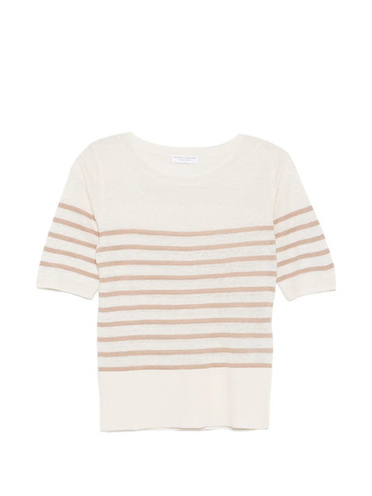 Majestic Filatures - Linen knit stripe elbow sleeve boatneck