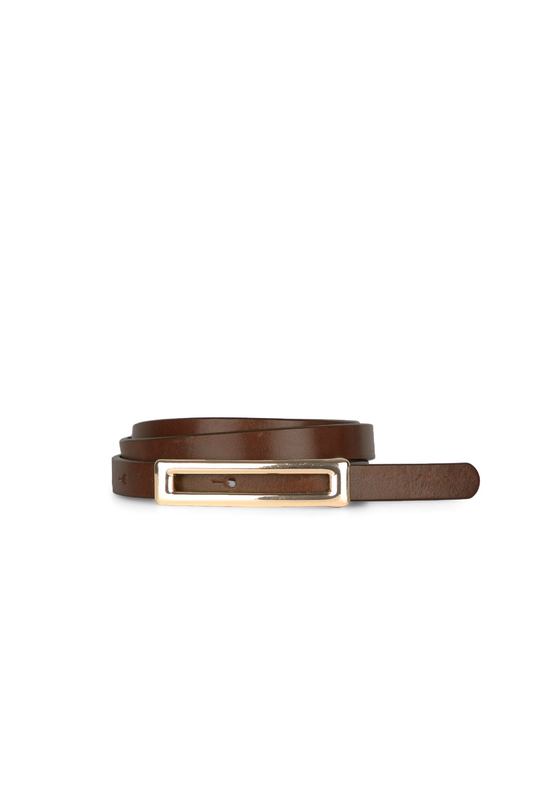 Skinny genuine leather belt with rectangle buckle