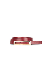 Skinny genuine leather belt with rectangle buckle