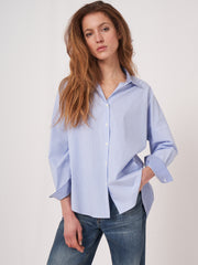 Striped high low hem button front shirt