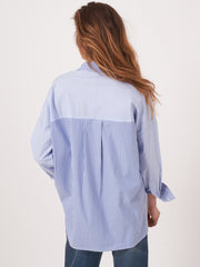 Striped high low hem button front shirt