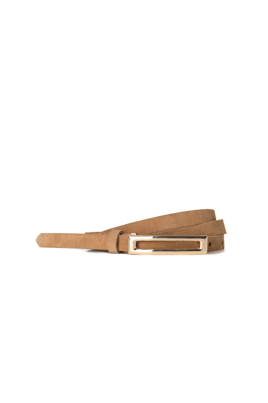Skinny Genuine Suede belt with Gold rectangluar buckle