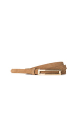 Ceinture fine en suède véritable avec boucle rectangulaire dorée