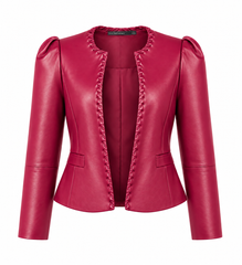 Veste en cuir d'agneau à manches bouffantes