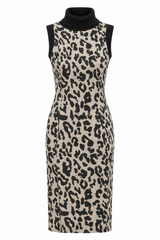 Robe en jacquard léopard avec col en tricot
