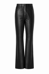 Pantalon droit en cuir avec coupe à l'ourlet