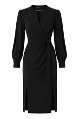 Robe à manches longues en jersey mat avec détails en épingles