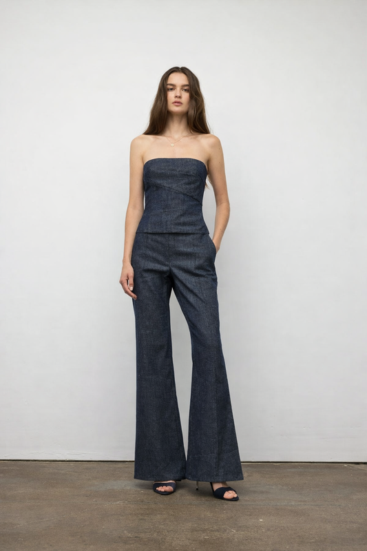 Denim bustier with detachable straps