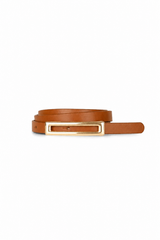 Slim genuine leather belt with rectangular buckle