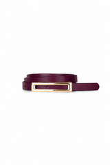 Slim genuine leather belt with rectangular buckle