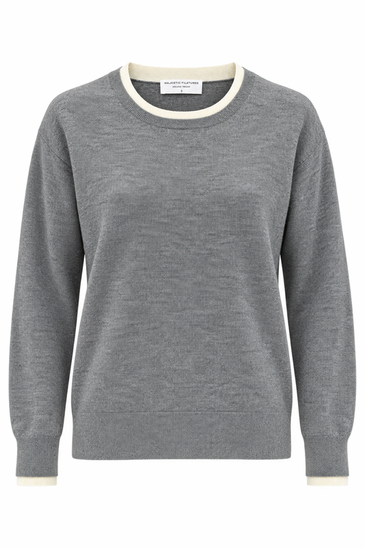 Majestic Filatures – Tricot col rond en laine, soie et cachemire à détails contrastants