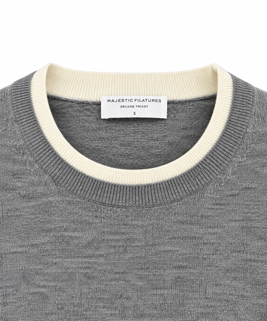 Majestic Filatures – Tricot col rond en laine, soie et cachemire à détails contrastants