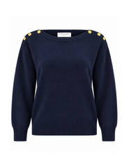 Majestic Filatures – Tricot col bateau en laine et cachemire à boutons dorés