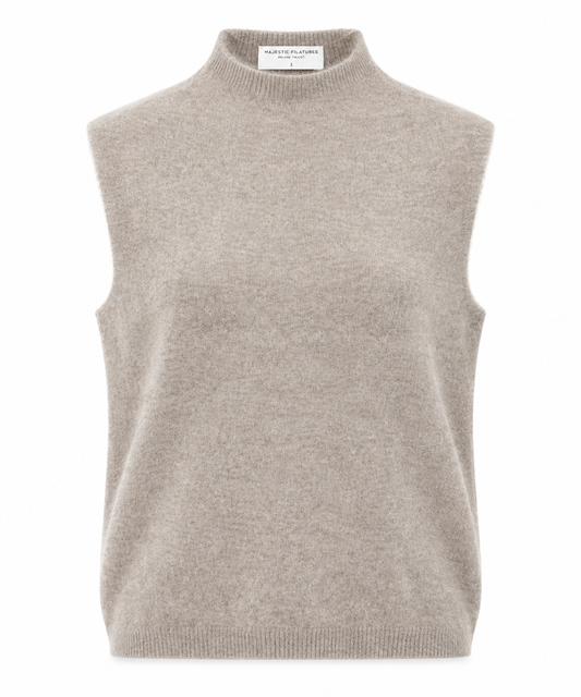 Majestic Filatures – Tricot sans manches à col montant en laine et cachemire