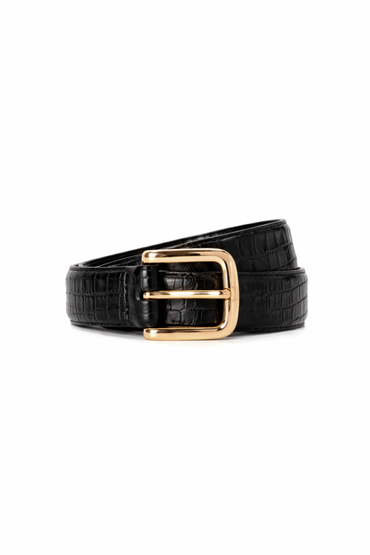 Medium croco print  leather belt with gold buckle