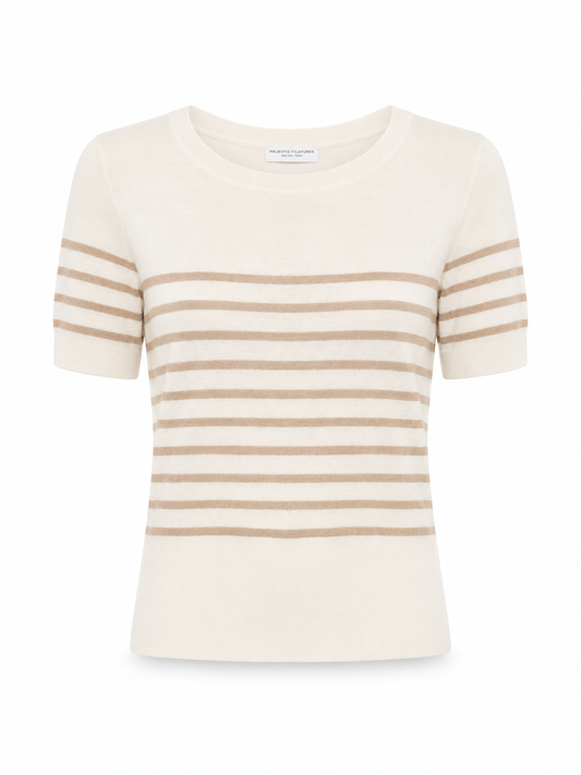 Majestic Filatures – Pull en lin à rayures, manches coudes et col bateau