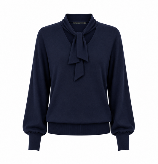 Fine merino blend tie-neck sweater