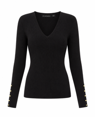 Fine merino blend V neck rib sweater