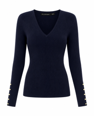 Fine merino blend V neck rib sweater