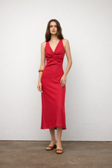Matte jersey sleeveless dress with shirring