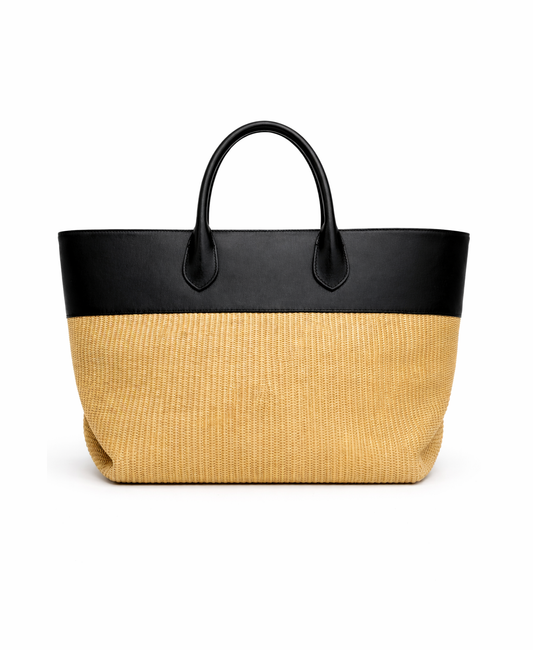 Iris leather & Straw Tote