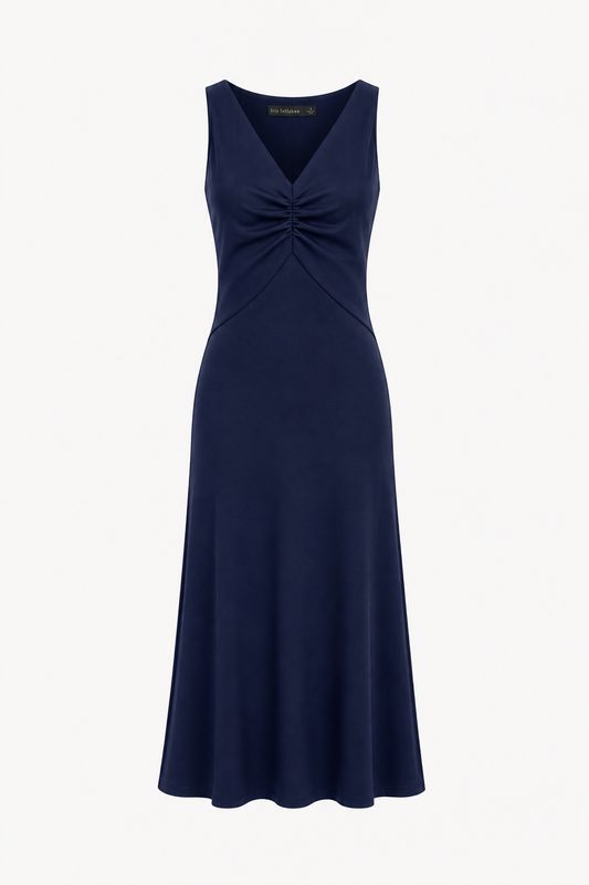 Matte jersey sleeveless dress with shirring