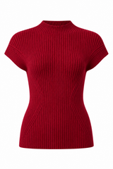 Tricot sans manche à col cheminée avec pointelle et côtes