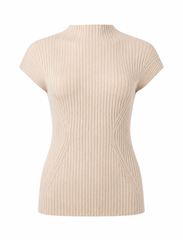 Tricot sans manche à col cheminée avec pointelle et côtes
