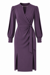 Robe à manches longues en jersey mat avec détails en épingles