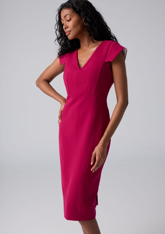 V neck Power dress with cap sleeve