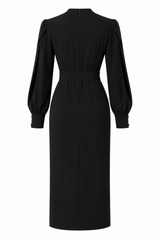 Robe à manches longues en jersey mat avec détails en épingles