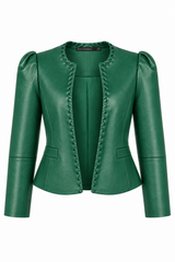 Veste en cuir d'agneau à manches bouffantes
