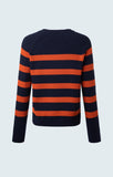 Boxy sailor stripe crew neck sweater with button detail